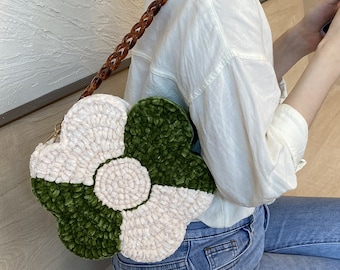 PDF Crochet Flower Bag Pattern – 6-Petal Retro Shoulder Tote, Colorful Handmade Purse