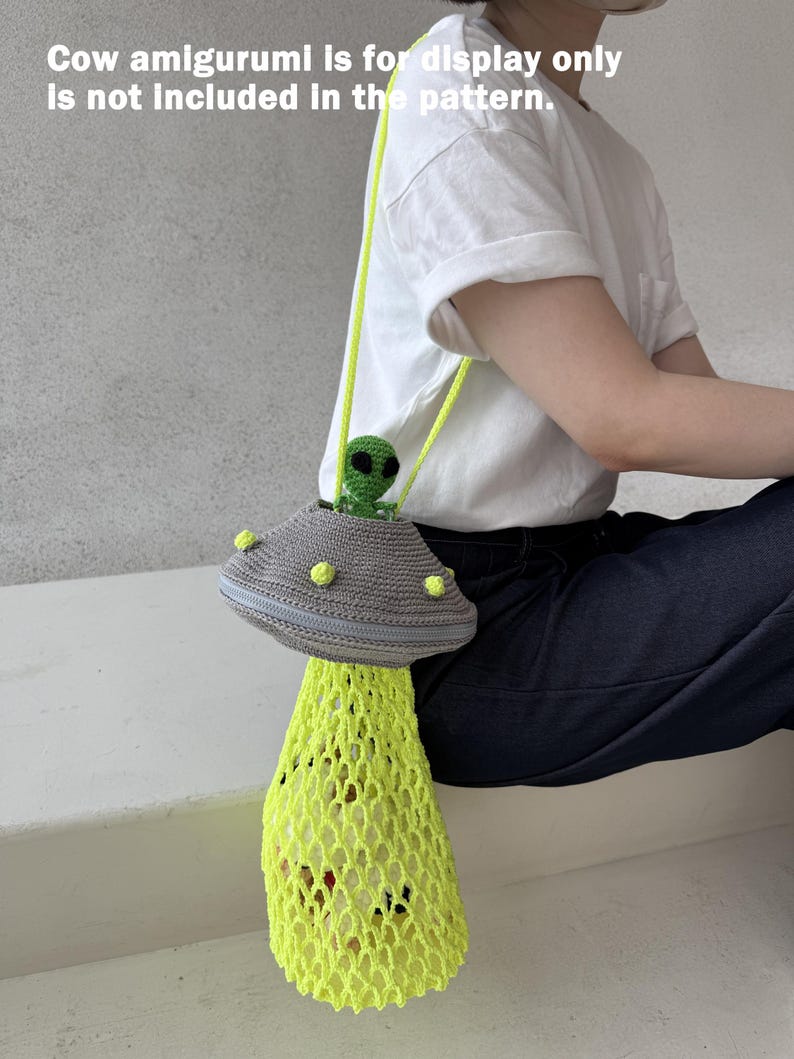 UFO Foldable Mesh Bag Crochet Pattern PDF | Reusable Crochet Tote,Hanging Pouch,Unique Alien Bag Pattern,Alien amigurumi charm,funny pattern image 6