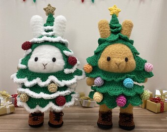 Disfraz de conejito Amigurumi conjunto de disfraces de árbol de Navidad # DUBA-01.04 / lindo juguete de ganchillo de conejo de Navidad, peluche, muñeca de ropa extraíble