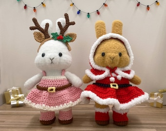 Dress-up Bunny Amigurumi Reindeer Dress set # DUBA-01.05 | cute Xmas rabbit crochet toy, plushie, removable clothes doll