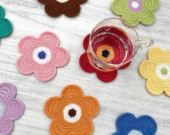 Color clash  flower crochet pattern #CCFC-01 | Crochet Coaster, Colorful, Flower Coaster,  Flower decals, Y2K, Cute Flower Pattern