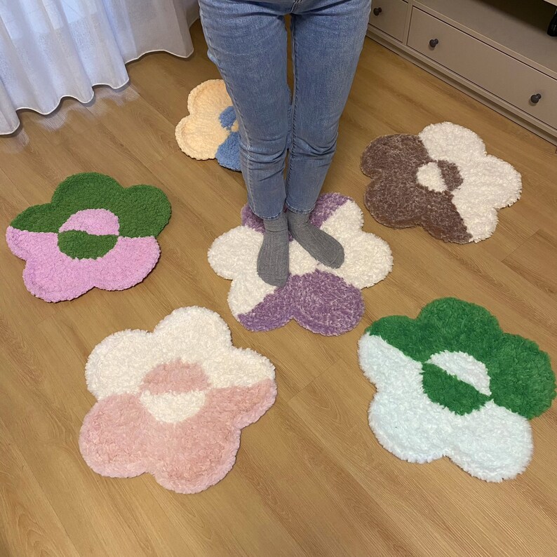 Color Clash Flower Crochet Rug Pattern CCFR01 Crochet Rug Etsy