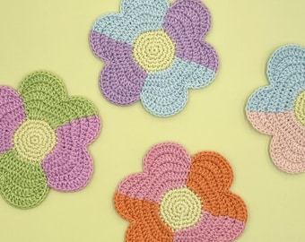 Retro Crochet Flower Coaster | Sunflower Crochet | Daisy Coaster | Modern Boho Coaster | Cottagecore Crochet | PDF Pattern