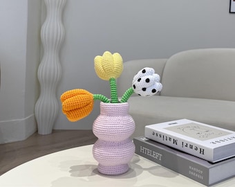 Bubble Vase and Blooms Crochet Pattern, Modern Home Decor Pattern, Pen Holder, Amigurumi Set