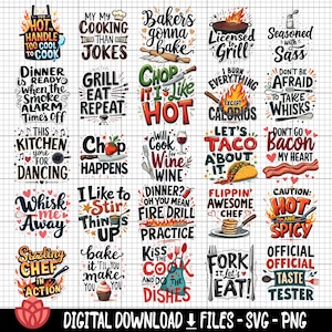 Funny Apron Quotes SVG Bundle, Kitchen Humor Designs (Digital Download)