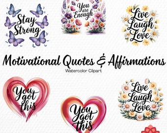 Watercolor Motivational Quotes and Affirmations Collection Clipart, Positive Self Talk Clipart, Encouraging Phrase Bundle, Inspiring PNG
