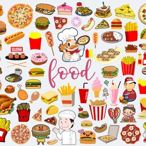 Food svg bunde, Fast food clipart, Junk food, Hamburger, Hot dog, Party, Kids, Pizza, Donut,Snack, Sweets Svg, Kawaii food SVG, burger Svg