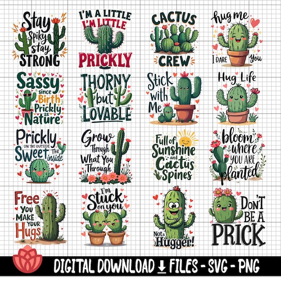 Cactus SVG Bundle, Desert Graphics, Quirky Quotes (Digital Download)