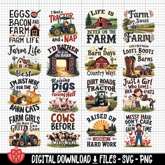 Farm svg Bundle, Country Life Quotes, Farm Animals Designs svg, Rural Living, Farming Life svg, Tractor svg, Barnyard svg, Farmhouse Decor