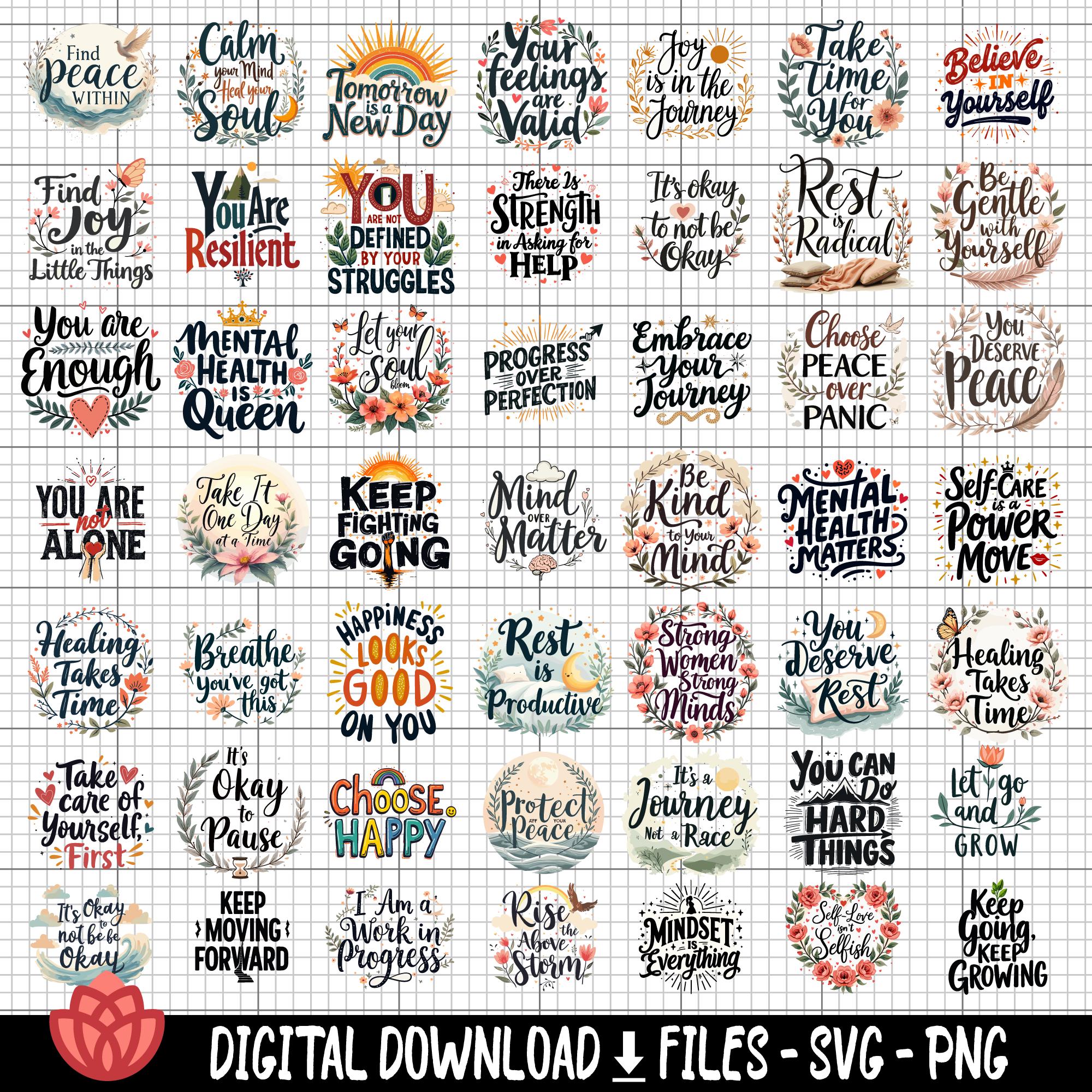 Mental Health Quotes SVG Bundle, Inspirational Designs (digital ...