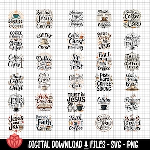 Paquete de café cristiano, citas sobre la fe y el café, café inspirador, Jesús y el café, amante del café cristiano, café y Biblia svg