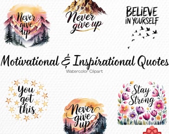 Watercolor Motivational and Inspirational Quotes Collection Clipart, Positive Mindset Clipart, Encouraging Words Bundle, Success Text PNG