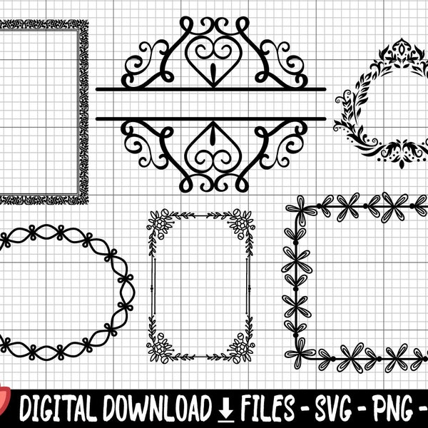 Decorative Frame svg bunde, Floral Decorative Frame, Vintage Frames Svg, Ornaments SVG, Wedding Frame SVG,  Wedding Card, Template Decor svg