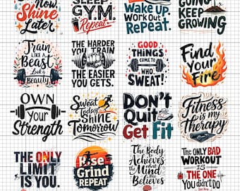 Fitness Quotes SVG Bundle, Gym Lover Designs (Digital Download)