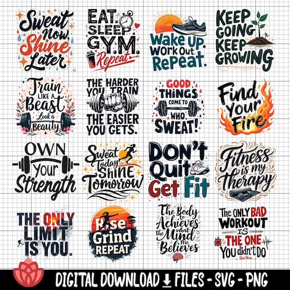 Fitness svg Bundle, Motivational Fitness Quotes, Gym Lover Designs, Workout Quotes, Fitness Enthusiast svg, Strength Training svg, Exercise