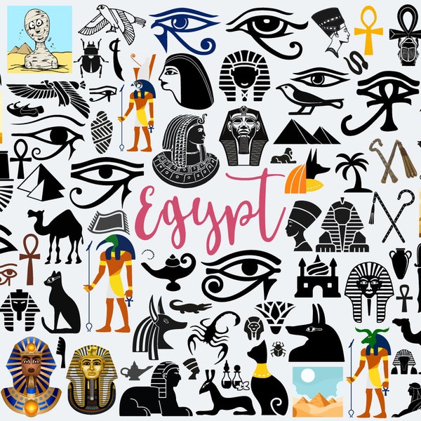 Egypt svg bunde, hieroglyphs, ancient egypt, pyramid clipart, Eye of Horus, Cleopatra, Egyptian Symbols, Egypt mythology, History Ephemera