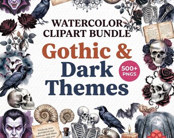 Gothic Watercolor Clipart Bundle, Dark Art PNG (Digital Download)