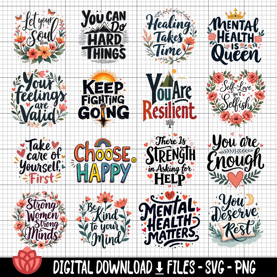 Mental Health Quotes SVG Bundle, Inspirational Designs (digital ...