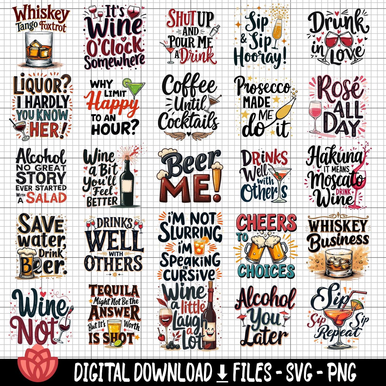 Funny Alcohol Quotes SVG Bundle, Drinking Humor Designs (digital ...