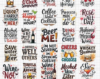Funny Alcohol Quotes SVG Bundle, Drinking Humor Designs (Digital Download)