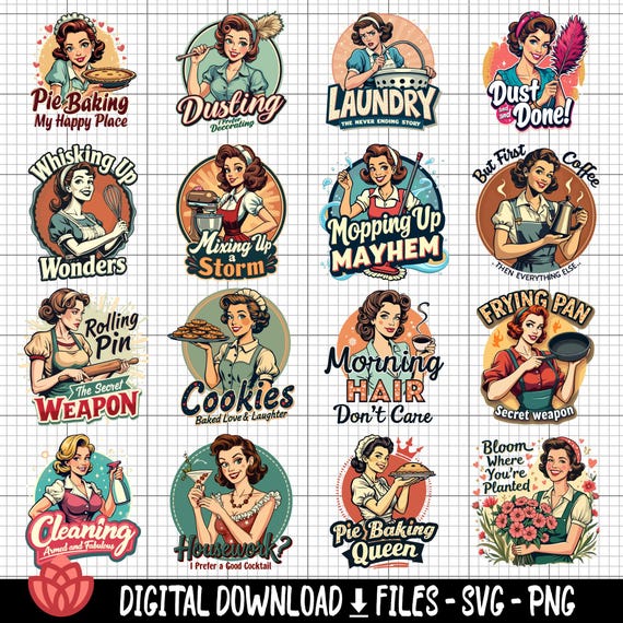 Retro Housewife Quotes Bundle, Vintage Housewife,Retro Homemaker, 1950s Housewife, Vintage Mom, Retro Domestic Bliss,Old Fashioned Housewife