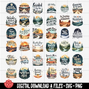 Pacote de paisagens Boho svg, designs de natureza Boho, pôr do sol Boho, montanhas e deserto, cenário Boho svg, decoração de casa Boho, paisagem terrosa