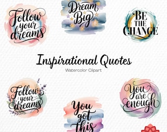 Watercolor Inspirational Quotes Collection Clipart, Motivational Sayings Clipart, Positive Words Bundle, Encouraging Text Graphics PNG