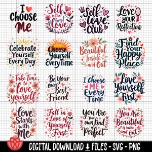 Pacote de citações de amor próprio, designs de amor próprio fortalecedores, afirmações positivas, citações de amor próprio, autocuidado motivacional, citações de confiança