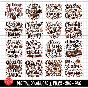 Chocolate svg Bundle, Citações de Chocolate Doce, Designs de Amantes de Chocolate, Barra de Chocolate, Sobremesa svg, Delícias de Cacau svg, Guloseimas de Chocolate