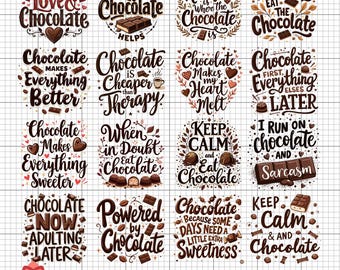 Paquete de archivos SVG con frases sobre chocolate, diseños para amantes de los postres (descarga digital)