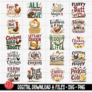 Lot de svg ferme de poulet, poulet frais de la ferme citations svg, dessins de ferme de poulet, ferme rustique, poule et coq svg, poulailler, vie à la ferme