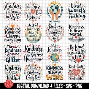 Kindness Quotes svg Bundle, Positive Vibes Designs, Spread Love, Inspirational Kindness Quotes, Be Kind, Motivational Kindness, Compassion