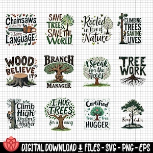 Baumpfleger SVG-Bundle, Baumpflege SVG-Designs, lustige Baumpfleger Zitate svg, Baumkletterer svg, Baumliebhaber svg, Forstwirtschaft svg, Baumpfleger Schnittdateien