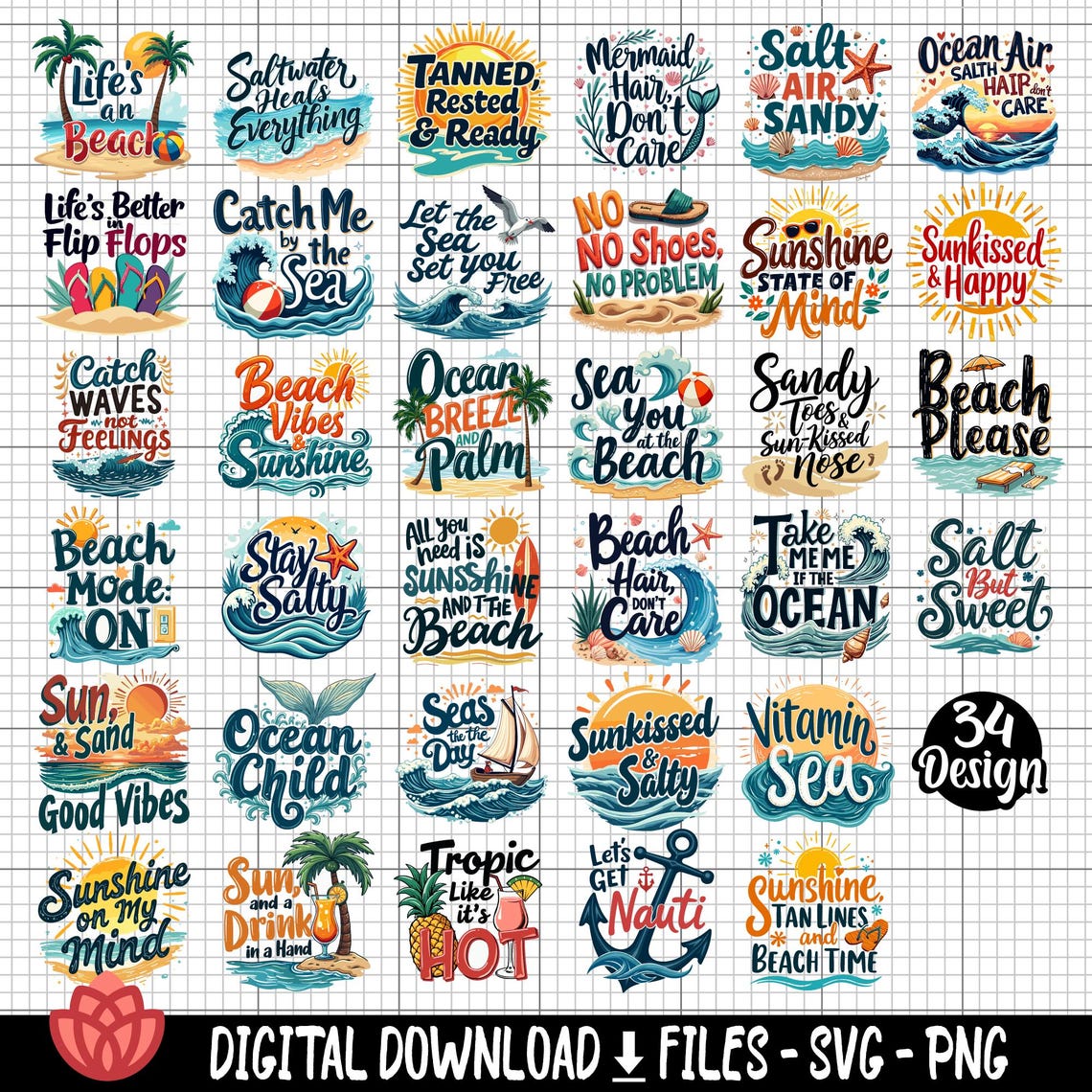 Summer Beach Quotes SVG Bundle, Tropical Designs (digital Download) - Etsy