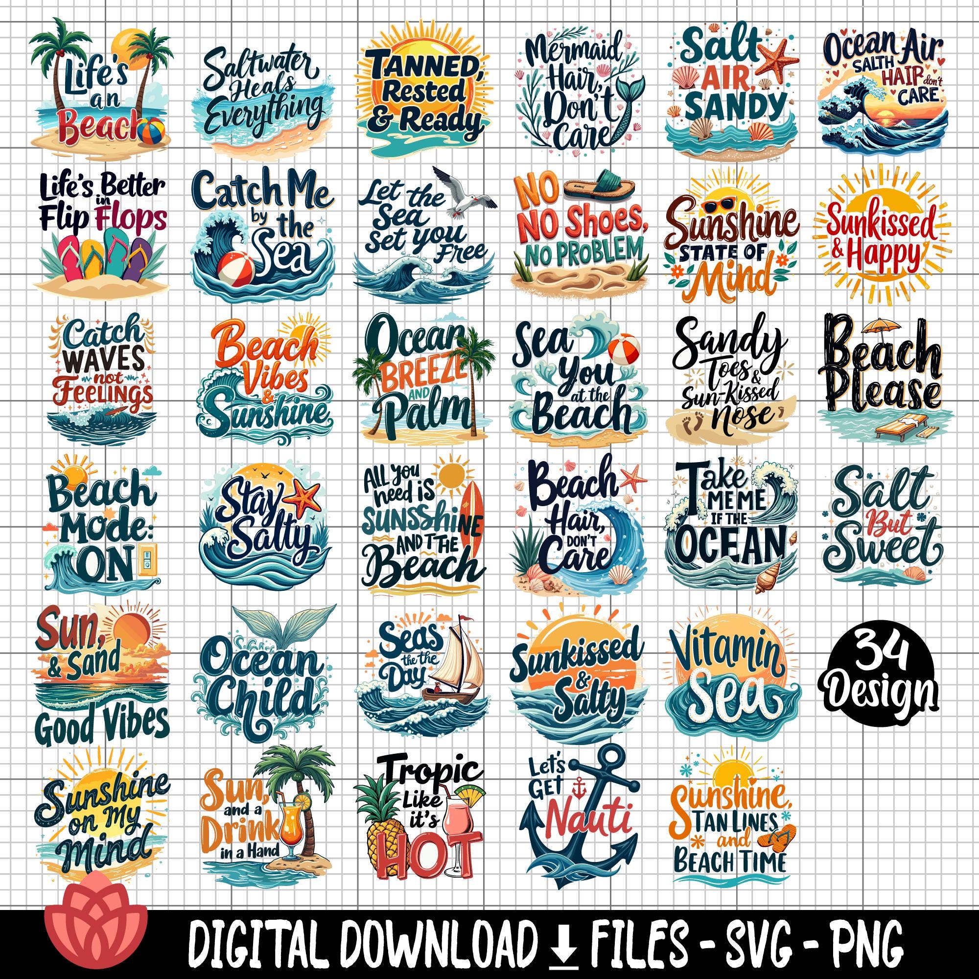 Summer Beach Quotes SVG Bundle, Tropical Designs (digital Download) - Etsy