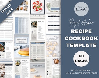 Recipe Cookbook Template | Editable Canva Cookbook | 60 Page Recipe Template | Create Digital Cookbook | Cooking & Baking Ebook Template