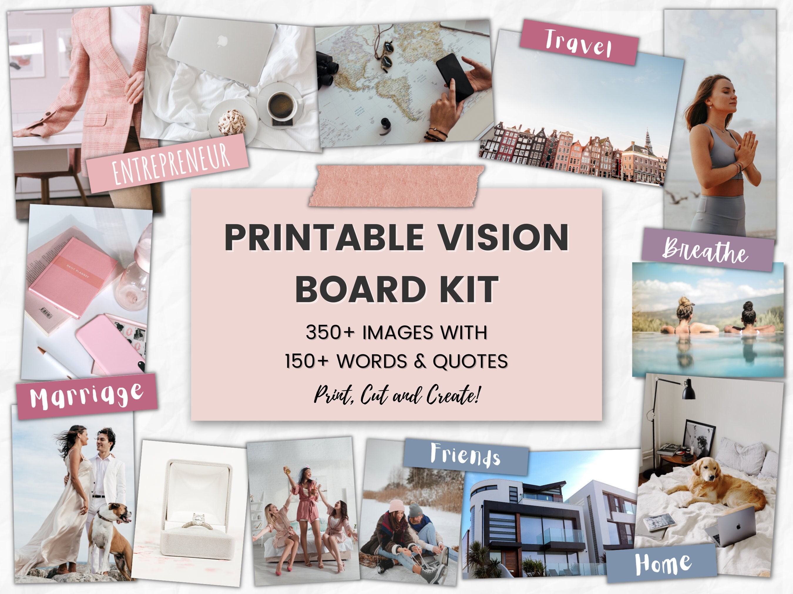  Vision Board Kit - Premade Dream Board with Manifestation  Pictures Supplies, Goal Collage Book for Wall, Complete Mood Boards Kits,  Law of Attraction Journal Planner Affirmation Cards for Women Adults