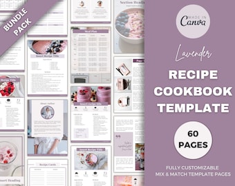 Recipe Cookbook Template | 60 Pages | Editable in Canva |  Create a Digital Cookbook & Recipe Ebook | Meal Planners, Recipe Pages, and more!