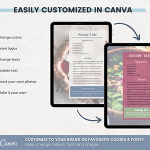 Recipe Cookbook Canva Template 60 Pages Royal Ashen Blue Etsy Listing, Easily Customized in Canva