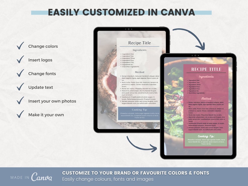 Recipe Cookbook Canva Template 60 Pages Royal Ashen Blue Etsy Listing, Easily Customized in Canva
