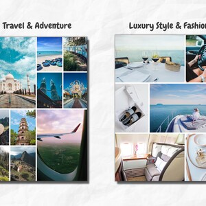 May include: A collage of images depicting travel and adventure. The top row shows a beach scene with boats, a view of a railway track, and a view of a building. The second row shows the Taj Mahal, a view of a city skyline, and a view of a building with a golden dome. The third row shows a person wearing a conical hat, a view of a pagoda, and a view of an aeroplane wing out of an aeroplane window. The bottom row shows a view of Machu Picchu, a view of a mountain, and a view of a forest.