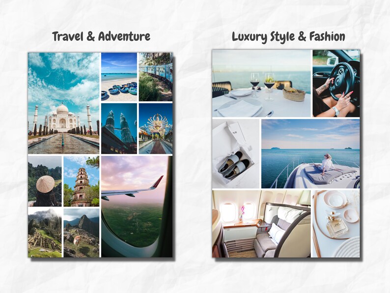 May include: A collage of images depicting travel and adventure. The top row shows a beach scene with boats, a view of a railway track, and a view of a building. The second row shows the Taj Mahal, a view of a city skyline, and a view of a building with a golden dome. The third row shows a person wearing a conical hat, a view of a pagoda, and a view of an aeroplane wing out of an aeroplane window. The bottom row shows a view of Machu Picchu, a view of a mountain, and a view of a forest.