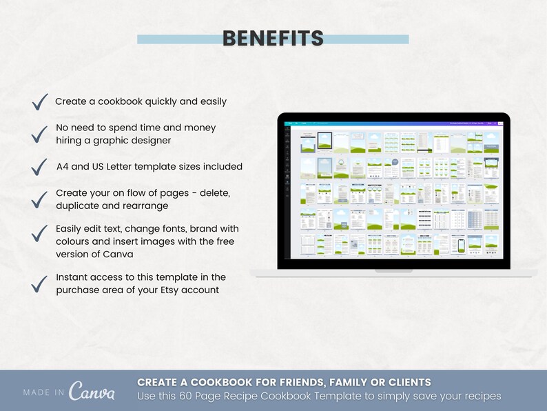 Recipe Cookbook Canva Template 60 Pages Blue Etsy Listing, Benefits of Purchasing this Template