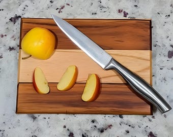 Small Teak Cutting Board, 8x6x1 Mini Cutting Board for Cocktail Garnishes, Charcuterie & Bar Prep