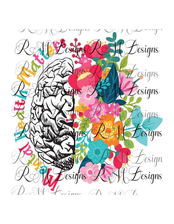 Mental Health Matters Half Brain Half Floral Skull Mental Etsy