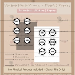 printable monochrome label handmade GoodSweet Round Winter Sticker scrapbook journal card prints printable round digital paper