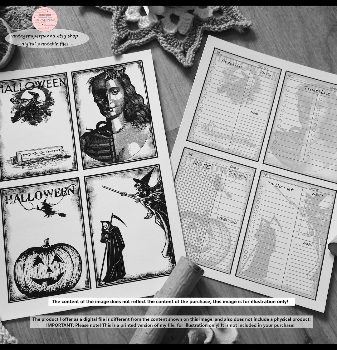 Scrapbook Halloween Digital Spooky Cards Todo List Sheet Etsy
