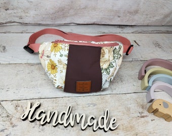 Bum bag, crossbody bag in 2 sizes, flowers retro brown