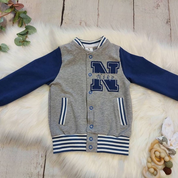 Collegejacke blau, personalisierbar, Gr. 68-152