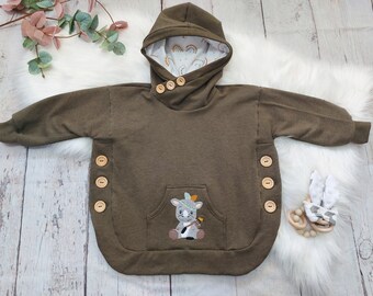 Oversize-Hoodie mit/ohne Stickbild Nashorn, khaki, Gr. 74-164